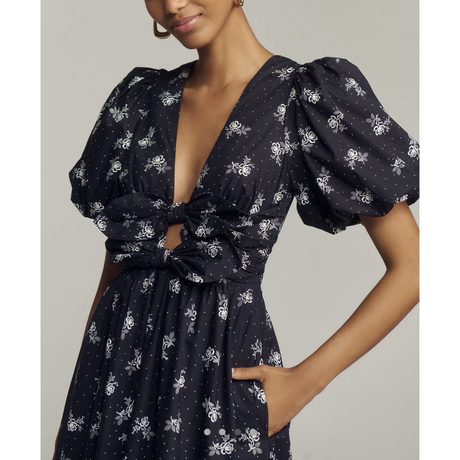 Nwt Lovaan Devon Bow Midi Dress Puff Sleeve Vintage Rose Us 8 — image 3 of 5